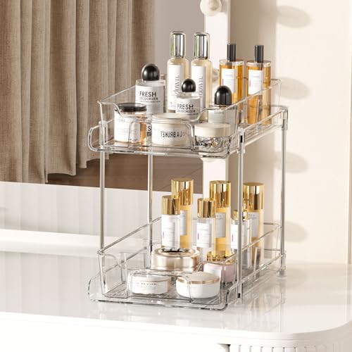 Vtopmart 4 Pack Plastic Clear Pull Out Organizer with Dividers (S-Divided)