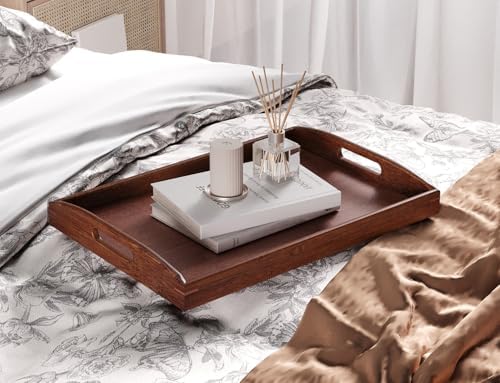 Bamboo Set of 2 Serving Trays with Handles Decorative Tray(Brown)