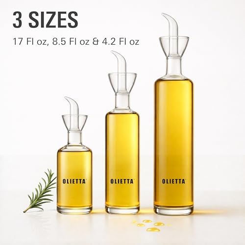 Olive Oil Dispenser Bottle Set 17, 8.5, 4.2 fl oz - Borosilicate Glass