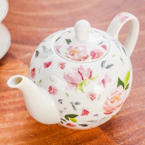 30oz Porcelain Floral Teapot, 3-4 Cups for Tea