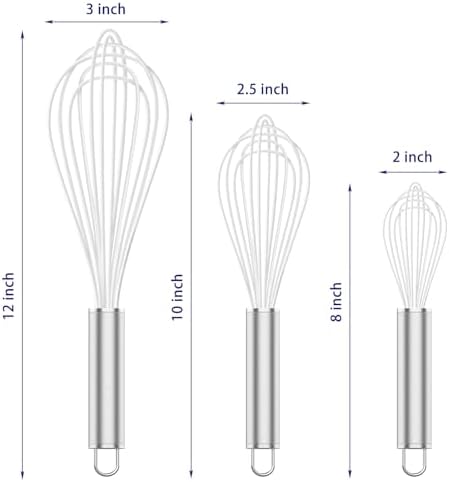 OYV White Silicone Whisk Set of 3, 8/10/12 Inch, Non-Scratch