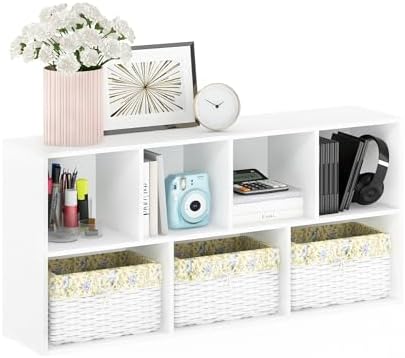 Furinno LUDER Book Shelf, 7-Cube Bookshelf, Bookcase with Open Shelves, 9.4 x 19.5 x 41.7, Easy Assembly, for Living Room, Bedroom, Home Office, White
