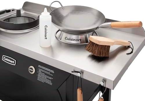 Cuisinart 12” Carbon Steel Hammered Wok, Traditional Round Bottom, Stir Fry Pan with Wooden & Helper Handle for Authentic Asian Cuisine, Wok Hei Cooking Perfect for Stir-Fry, Sauté & Deep Fry