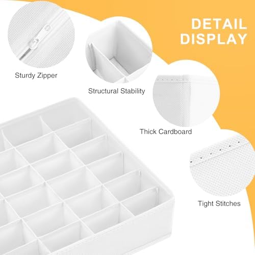 joyoldelf Sock Drawer Organizer Divider Underwear Organizer 24-cell Fabric Dresser Drawer Organizers Storage Boxes for Socks Lingerie, Handkerchiefs, Ties 4 Pack (White)