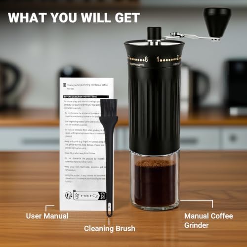 CEVING Space-Saving Manual Coffee Grinder with Foldable Handle, Black