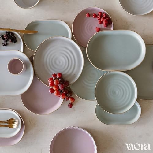 MORA Ceramic Tart Pan, 9.5 Inch Large Porcelain Baking Dish for Tarts, Quiche, Pie, Flan etc. Fluted Ruffled Edge, Oven, Microwave, Freezer, and Dishwasher safe - Great Gift For Bakers - Dawn