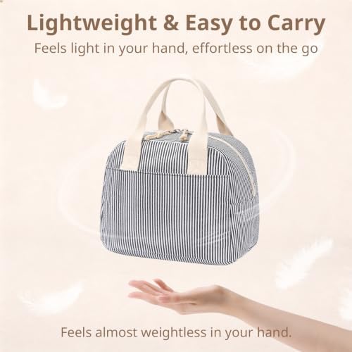 LOVELYWIND Lunch Box for Women, Insulated Lunch Bag, Black Stripe Tote