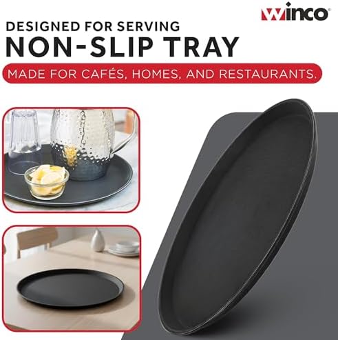 Winco 14" Black Premium Round Fiberglass Glass Tray