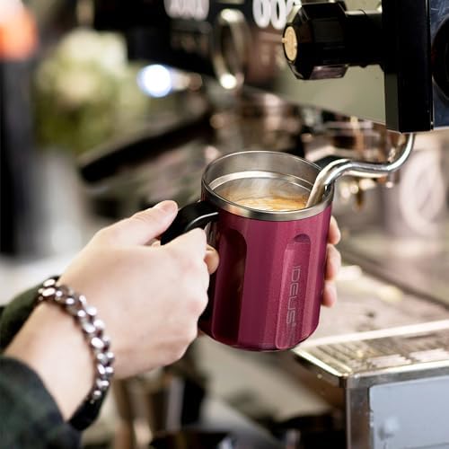 Ideus 16 oz Insulated Coffee Mug with Lid and Handle (Burgundy, FUJI FLOW)