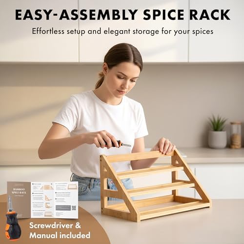 EDELHAUS 3 Tier Bamboo Spice Rack Organizer for Cabinet, Fits 24 Jars