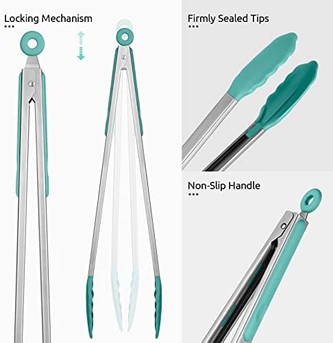 U-Taste Kitchen Tong for Cooking, 480ºF Heat-Resistant Tps, 16in/Aqua Sky