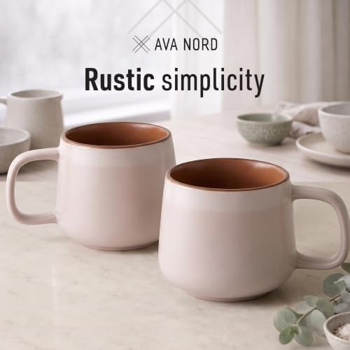 Ava Nord Large Stoneware Ceramic Coffee Mugs Set of 2 | 20 oz | Rose Sand