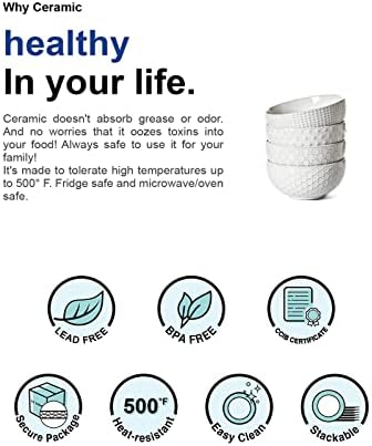 LE TAUCI Large Soup Bowl 42 OZ, Ceramic Kitchen Bowl Set for Soup, Pho, Chip, Pasta, Fruits, Salad, Noodle and Ramen- 7 Inch, Set of 4, Arctic white