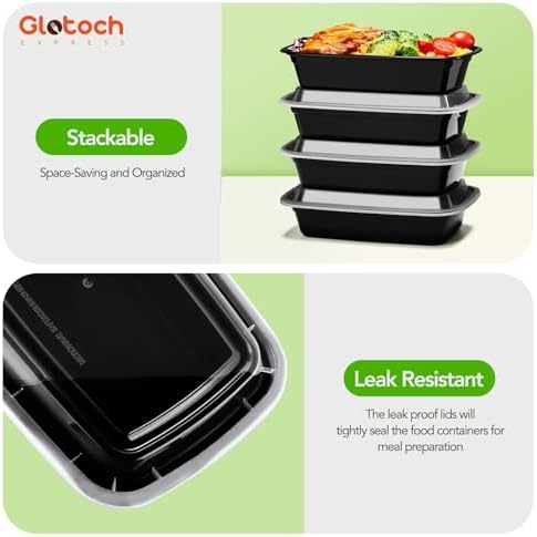 Glotoch Meal Prep Containers with Lids, 34 oz, 10 Pack (20-Piece)
