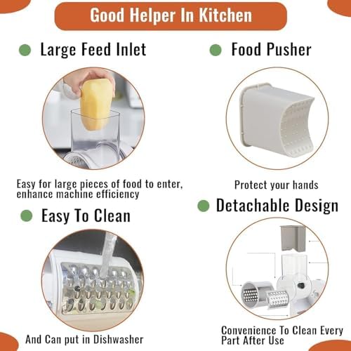 Electric Cheese Grater for Block Cheese,Electric Grater for Home Kitchen Use,3 Changeable Blades Salad Shooter Electric Slicer/Shredder for Vegetable Fruit Nuts White