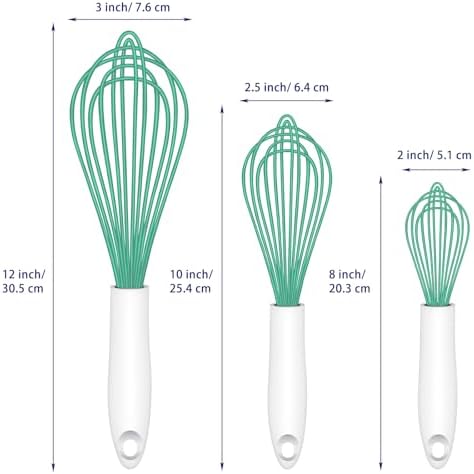 OYV Teal Silicone Whisk Set of 3, 8/10/12 Inch, Dishwasher Safe, Aqua