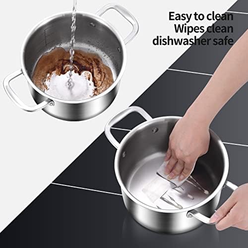 DELARLO Whole Body Tri-ply Stainless Steel Stock Pot with Lid 3.5QT, Cooking Pot Food Grade Cookware, Durable Soup Pot with Glass Lid,Suitable for All stoves, Dishwasher Safe