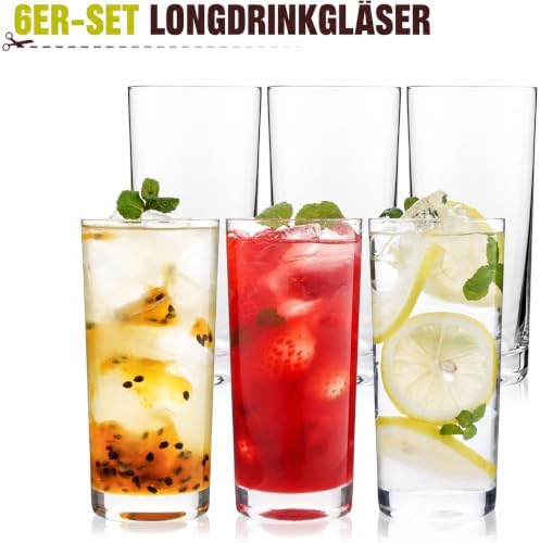 Highball Glasses Set of 6, 16oz Tall Drinking Glasses, Water Glass Cups Set