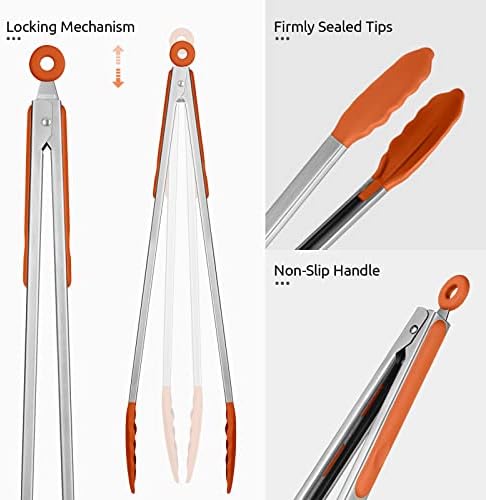U-Taste Kitchen Tong for Cooking, 600ºF Heat-Resistant Silicon, 16in/Orange