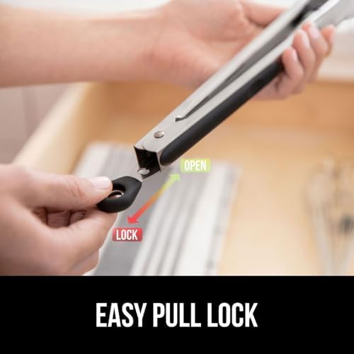 GORILLA GRIP Stainless Steel Kitchen Tongs for Cooking, 2 PK, Black