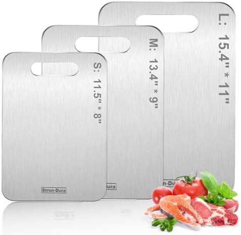 Stron-Dura Cutting Board, Stainless Steel Cutting Board, Foodgrade Cutting Boards for Kitchen, Double Side Use, Odor free, Set of 3, 15",13",11",
