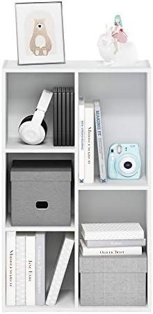Furinno LUDER Book Shelf, 5-Cube Bookshelf, Reversible Bookcase, 9.4 x 19.5 x 31.5, Easy Assembly, for Living Room, Bedroom, Home Office, White