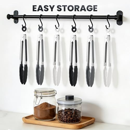 6PCS 7-Inch Silicone Tongs Set, Stainless Steel Tongs with Silicone Tips
