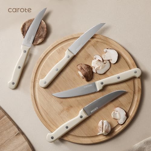 CAROTE 14-Piece Knife Set with Wood Block, Rust-Resistant, Cream