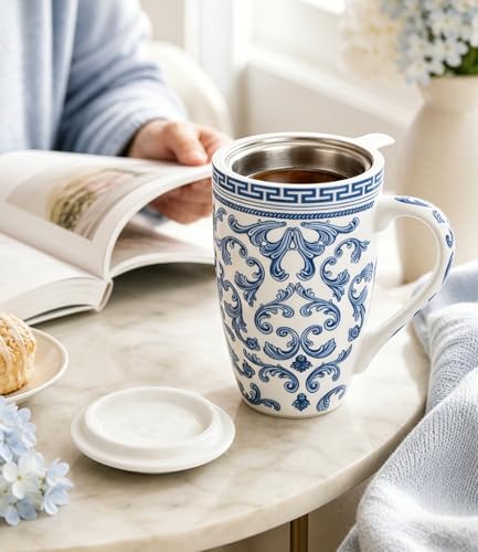 AmorArc Tea Cup With Infuser and Lid, 18oz Loose Leaf Tea Mug With Steeper