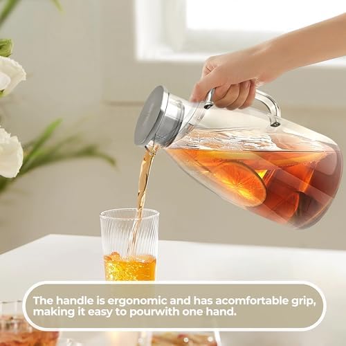 SUSTEAS 3 Liter 101 oz Glass Pitcher with Lid and Spout, Handmade Pitcher