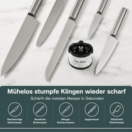 AnySharp – Editions – Easy to Use, Hands Free Knife Sharpener, White Marble