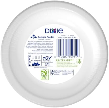 Dixie Small Paper Bowls, 10 Oz, Microwave-Safe, Soak-Proof, Disposable Bowls Great For Snacks, Dessert, And Light Lunch Meals, 72 Count (Pack of 6)