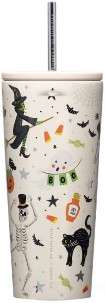 Corkcicle x Rifle Paper Cold Cup Insulated Tumbler with Straw - Keeps Drinks Cold for 12 Hours - Triple-Insulated Stainless Steel - Leak-Resistant - Summer Drinkware Gift - 24 oz - Halloween Parade