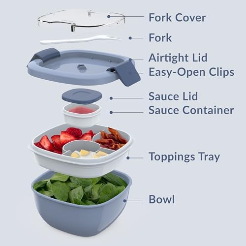 Bentgo Salad Container, Lunch Bowl with 4-Compartment Toppings Tray, 54 oz