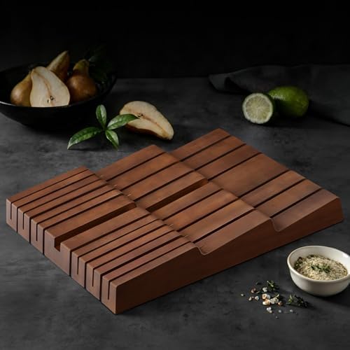 HOSHANHO In-Drawer Knife Block, Bamboo Knife Drawer Organizer for 12 Knives