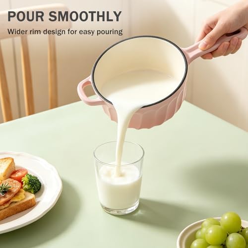 Enameled Cast Iron Sauce Pan with Lid, 1 Quart Saucepan with Lid