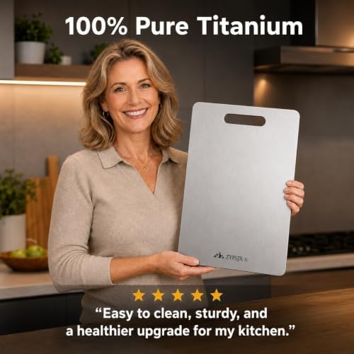 Titanium Cutting Board, 100% Pure Titanium Cutting Boards for Kitchen, Non-Toxic, Double-Sided Food Grade Chopping Board for Meat, Fruit & Daily Cooking 14"x10"