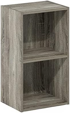 Furinno PASIR Book Shelf, 2-Tier Modern Bookshelf, Open Shelves Bookcase 9 x 12 x 21, Easy Assembly, for Living Room, Bedroom, Home Office, French Oak