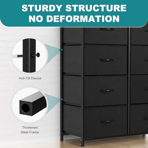 OLIXIS 8 Drawer Storage Dresser for Bedroom, Black Closet Organizers Units