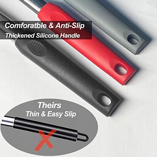 2 Pack Spatulas, Solid & Slotted Silicone Spatula Set, Stainless Steel Handle Coated with Silicone, Non Stick Turners, Heat Resistant Rubber Spatulas for Fish, Eggs, Pancakes, WOK, Red