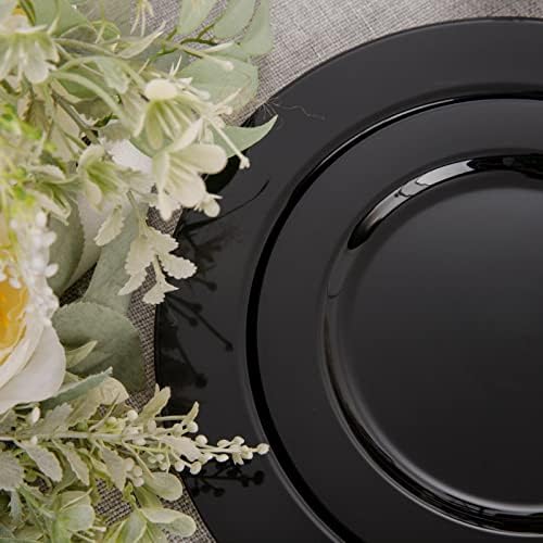 FLOWERCAT 60PCS Black Plastic Plates - Heavy Duty Black Disposable Plates for 30 guests Birthday Party/Wedding/Halloween- Include 30PCS 10.25inch Dinner Plates and 30PCS 7.5inch Dessert Plates