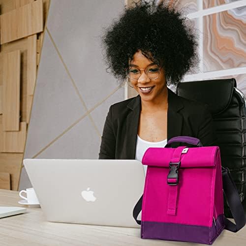 SUNNY BIRD Insulated Lunch Bag Rolltop Lunch Box (Purple)