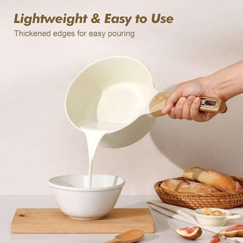 SENSARTE Ceramic Nonstick Sauce Pan with Lid, 1.5 Quart Small Saucepan, White Cooking Pot with Stay Cool Handle, Non toxic Kitchen Sauce Pot, Non stick Sauciers, Induction Pot, PFOA PTFE PFAS Free