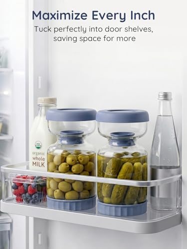 Homnoble Pickle Jar with Strainer Flip for Pickle Juice Separator from Wet and Dry, Upgrade Food-grade ABS Lid and BPA Free Hourglass Pickle Jar for Airtight Food Storage, Haze Blue