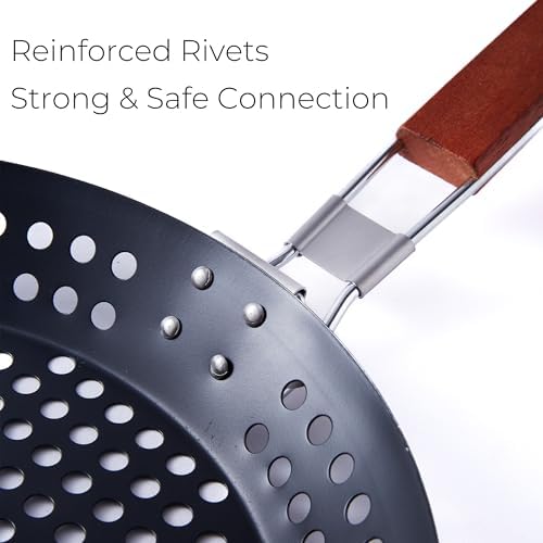 12 in Kozmatik Turkish Grill Pan, Nonstick Carbon Steel Basket