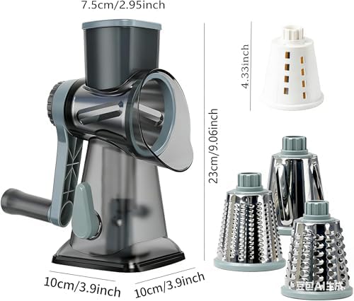 KalraMay Rotary Cheese Grater with Handle, Multifunctional Cheese Shredder