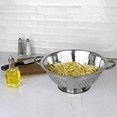 Metal Colander with Stainless Steel Finish by Home Basics, 7 QT | Large Colander | with Easy-Grip Handles | Strainers and Colanders Perfect for Pasta and Veggies