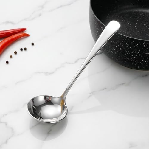 Small Soup Ladles,Sauce Gravy Soup Spoon Ladles,2 Pack SUS 304 Non-magnetic Stainless Steel 7.6" Round (Color:Silver).