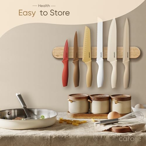 CAROTE Knife Set, 12 Pieces Kitchen Knife Set, 6 Stainless Steel Knives with Blade Guards & Nonstick Ceramic Coating, Rustproof, Color-Coded, Ergonomic Handles (Pack of 2)