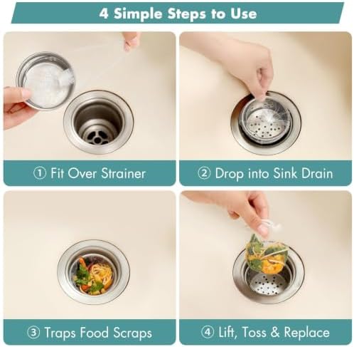 200 Pack Disposable Drain Covers for Sourdough, Kitchen Mesh Sink Strainer Bags, Anti-Clog Drain Catchers for Food Scraps, Coffee Grounds & Hair, Kitchen & Bathroom